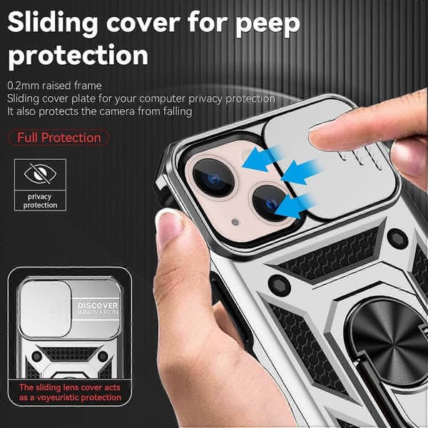 Sliding Camshield Holder Telefondeksel For iPhone 14 Silver