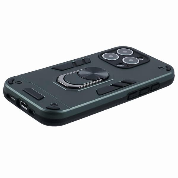 Til iPhone 16 Pro Max Case PC+TPU Drop Defend Telefon Cover med Ring Kickstand- Multicolor Green
