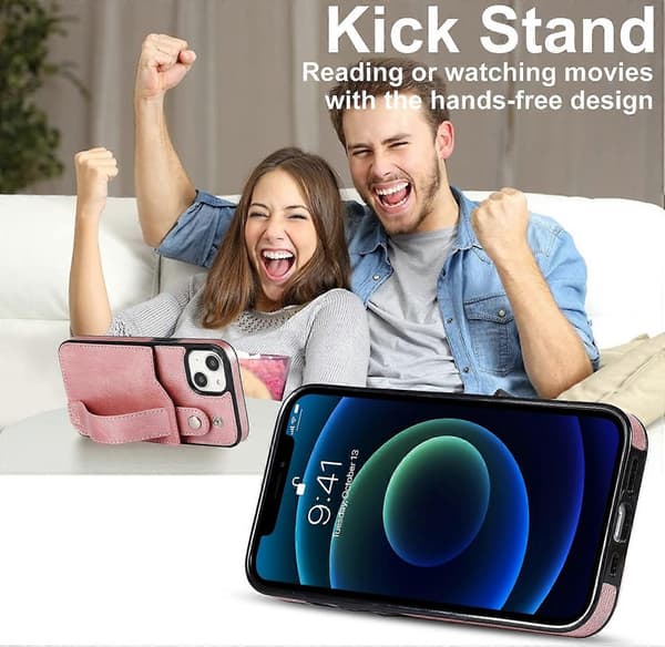 Telefondeksel med håndleddsstroppholder for iPhone 14 Rose Gold