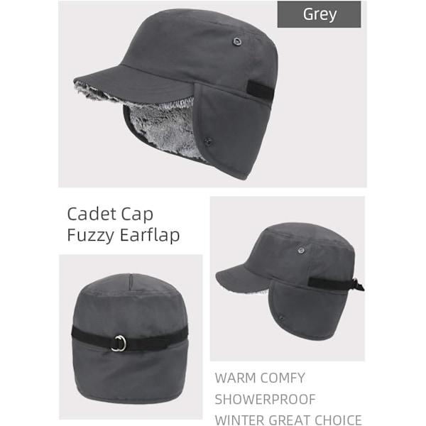Øreklapper Cadet Hat - Nylonstof, Fuldforet med Kunstig Pels Grey 7 1/4-7 1/2