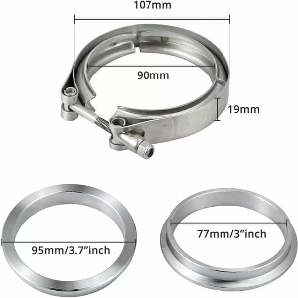 2X 3 tommer 76mm V-bånd Vband Klemme Rustfritt Stål Flens Eksosrør-FS-