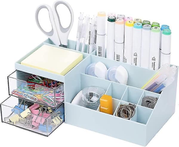 Penholder til skrivebord sød - Blyantholder med 2 skuffer - Kawaii skrivebord