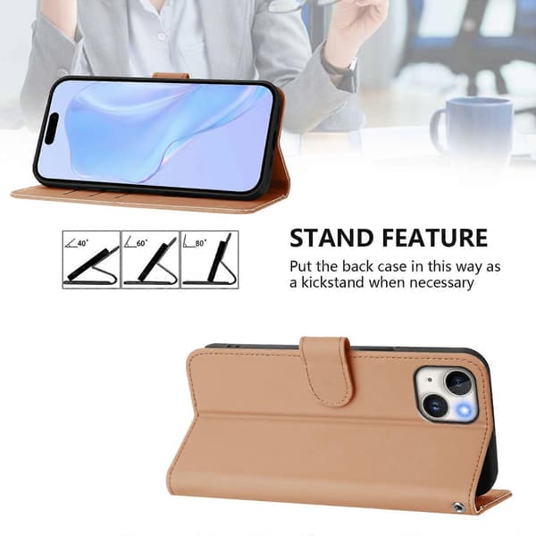 Skinnkänsla Läder Telefonfodral För iPhone 15 Plus Nude