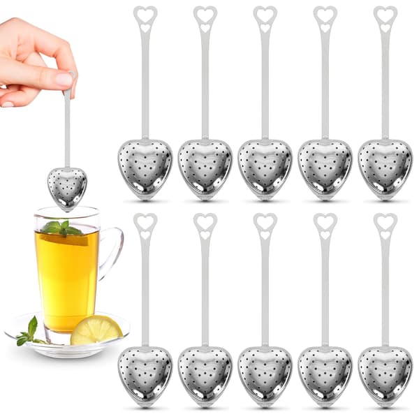 Hjerteformet teinfuser for løs te – 10 stk. rustbestandige diffusorer i rustfritt stål med robust spenne – Enkel brygging, ingen løse blader, bra