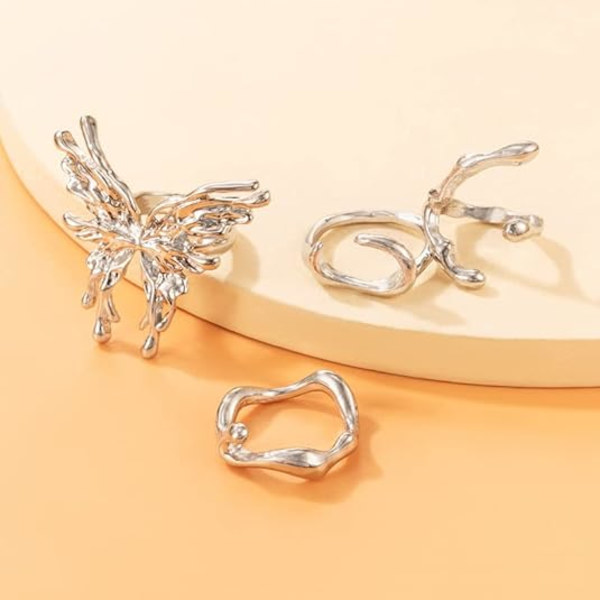Y2K Uregelmæssige Karneol Ringe Sæt til Kvinder Agat Månesten Bud Sommerfugl Gren Natursten Opal Vintage Coquette Stable Ringe til Kvinder Smykker