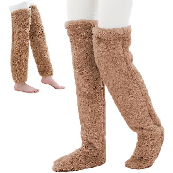 Teddy Legs Lange Strømper - Teddy Legs Strømper, Over Knæ Høj Fuzzy Leg Warmer Strømper Sjove Fuzzy Lange Vinter Strømper Brown