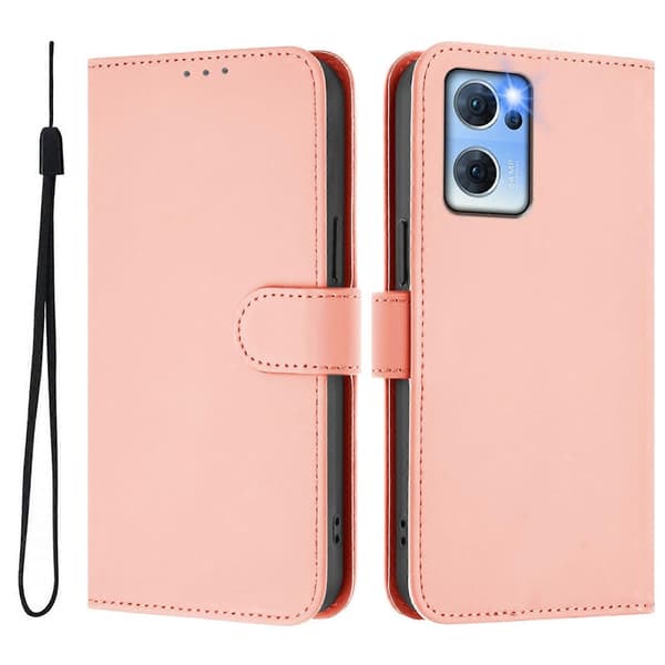 Lanyard PU Etui Til OPPO Reno7 5G Global Pink