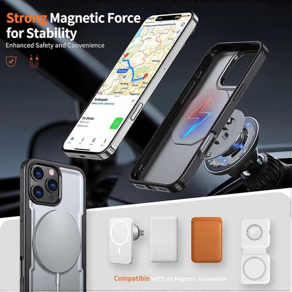 Kompatibel med iPhone 15 Pro Max-deksel Kompatibel med MagSafe TPU + PC-stativtelefondeksel Grey