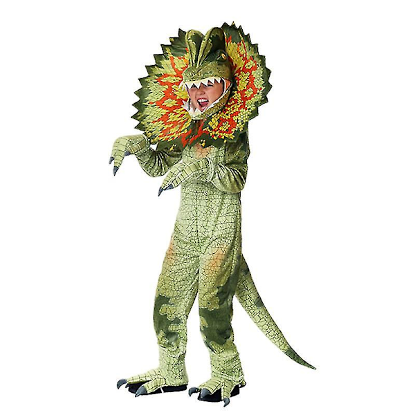 Dinosaur Dilophosaurus Cosplay Kostume Børn Halloween Karneval Fest Fancy Dress Jumpsuit Sæt XL