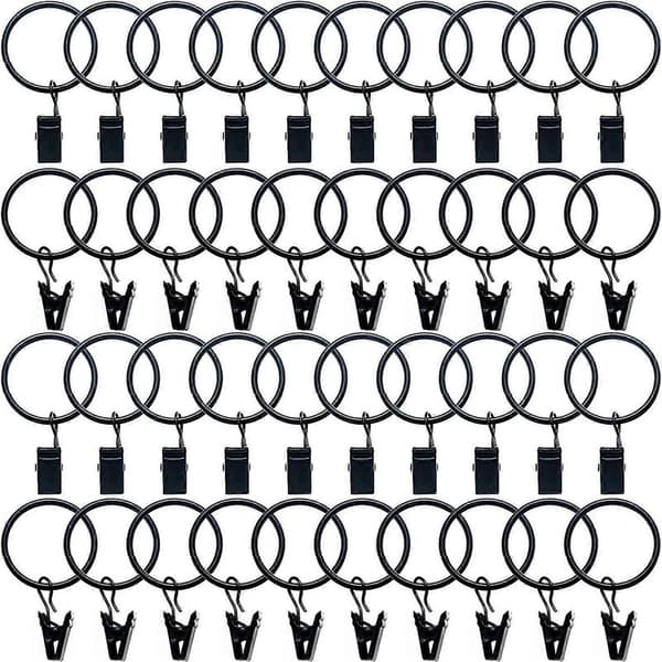 40 stk. metalgardinringe med clips, gardinclips 32 mm indvendig diameter, sort