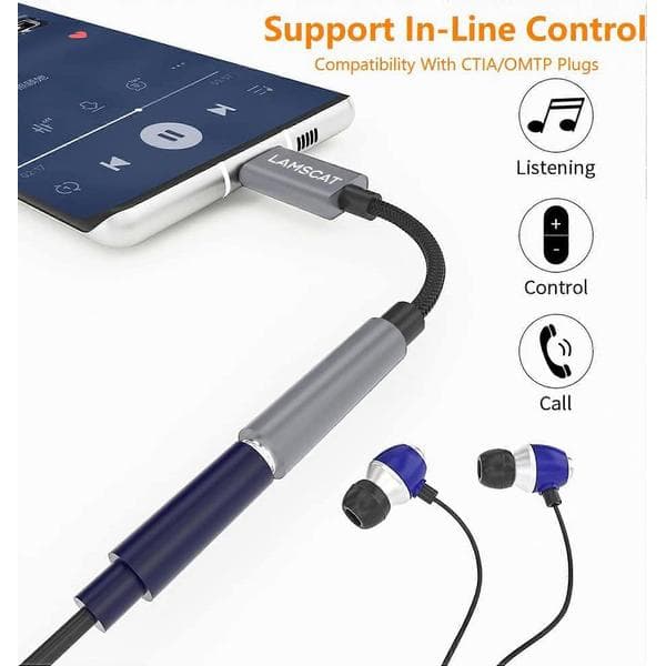 USB C til 3,5 mm hovedtelefonadapter, USB Type C til Aux Audio Jack Dongle-kabel kompatibel med Pixel 4 3 2 XL