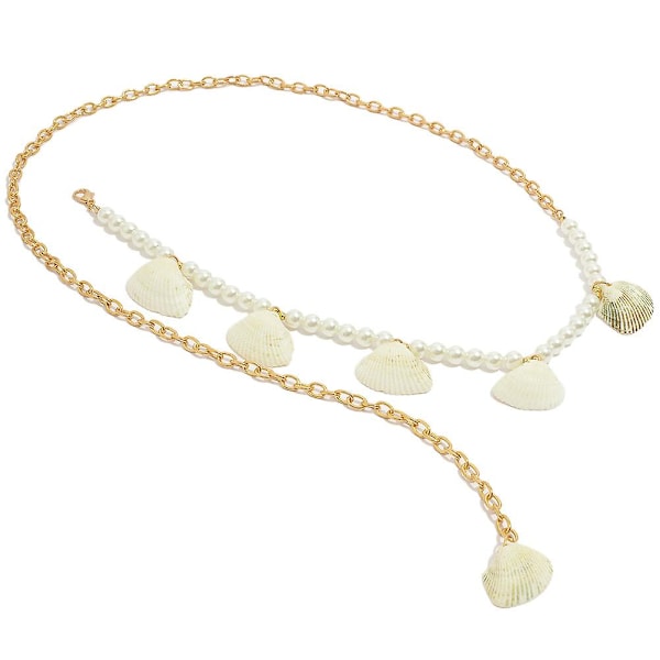 Mavekæde Imitation Pearl Body Chain Enkel Strand Perle Skal Taljekæde Frynser Taljekæde