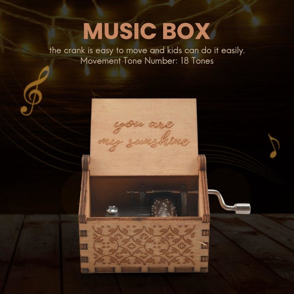 You Are My Sunshine Wood Musikdåser, Vintage Wooden Sunshine Musical Box Gaver til fødselsdag/krist Wood Color