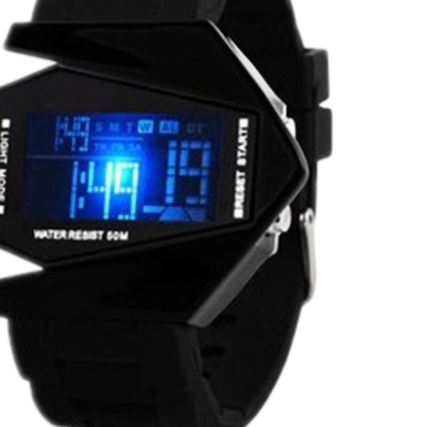 Digitaalinen watch Monitoiminen Unisex värikäs led-lentokone watch naisille ja miehille Black