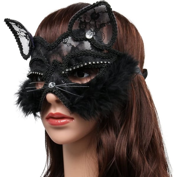 Halloween Masquerade Sexy Lace Hunn Cat Mask (svart) 1 stk