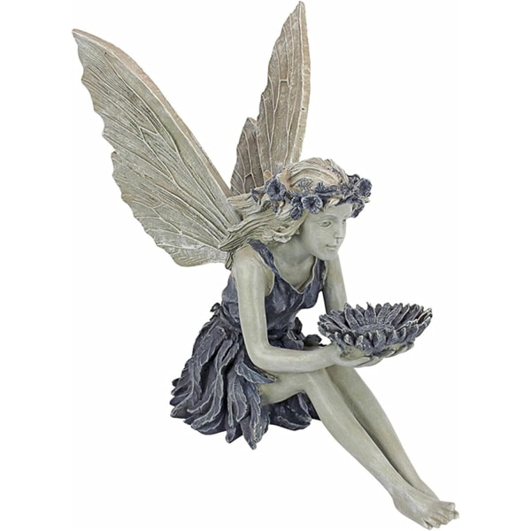 Fairy Garden Statue, Utendørs Sitte Magisk Alv Fuglehus Ornamenter Vingede Engel Fe Skulptur Resin Figur