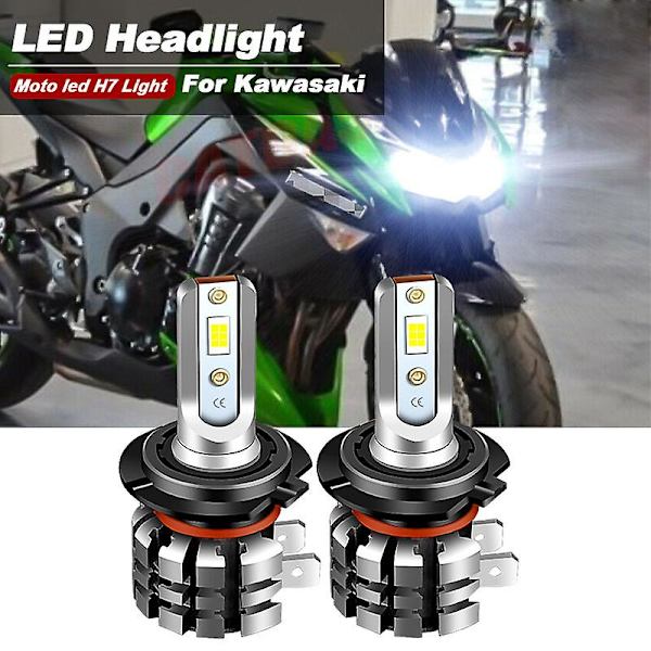 2st Motorcykel H7 Led Strålkastare Glödlampor 6000k 9600lm För Kawasaki Z1000 2003-2013 Klr650 2008-2017 Moto Bulbs Kit Vit 2PC LED H7 WHITE