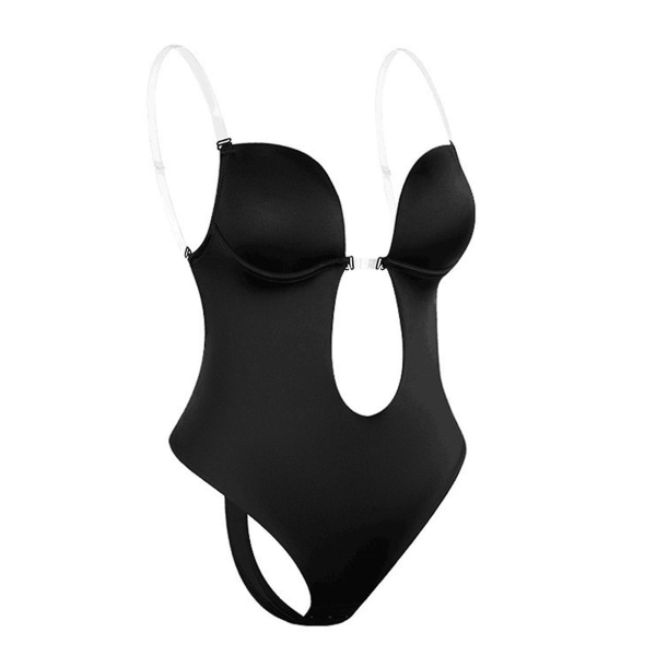 Kvinnors rygglösa Body Shaper BH - Djup V-ringad sömlös stringtrosa Invisibles Shapewear för bröllop Black M