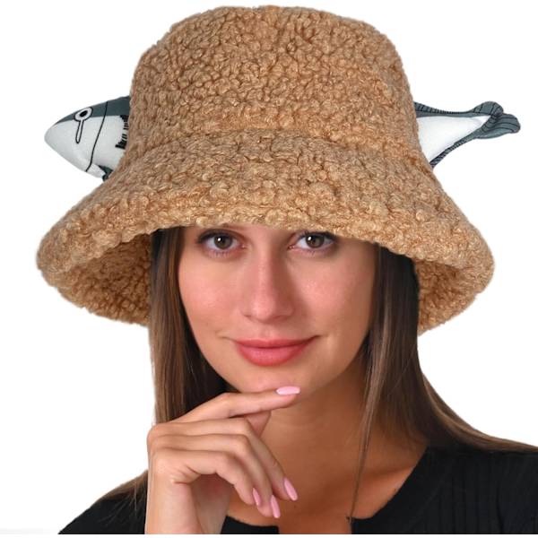 Fuzzy Bucket Hat för Kvinnor och Män - Luddig, Söt Bucket Hat för Vinter, Varm Plysch, Fiskehatt, Fluffig Sherpa, Rolig Hatt Fish-khaki
