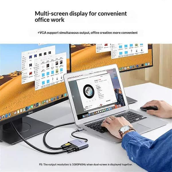 UGREEN 50505 4-i-1 Hub USB-C til 4K / 30Hz HD VGA USB 3.0 PD 100W Hurtigladeadapter MultiColor
