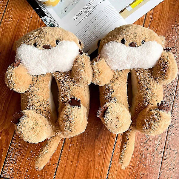 Highland Cow Otter Djurtofflor Jul Varma Mjuka Inomhus Plyschtofflor Kvinnor Vuxna Platta Med Luddiga Hemtofflor Bear