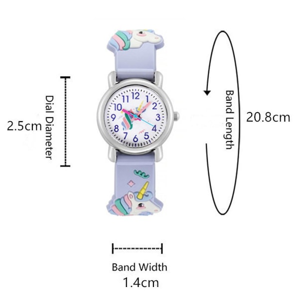 3D yksisarvinen watch, lapset tytöt, söpöt kvartsirannekellot, syntymäpäivälahjat Purple