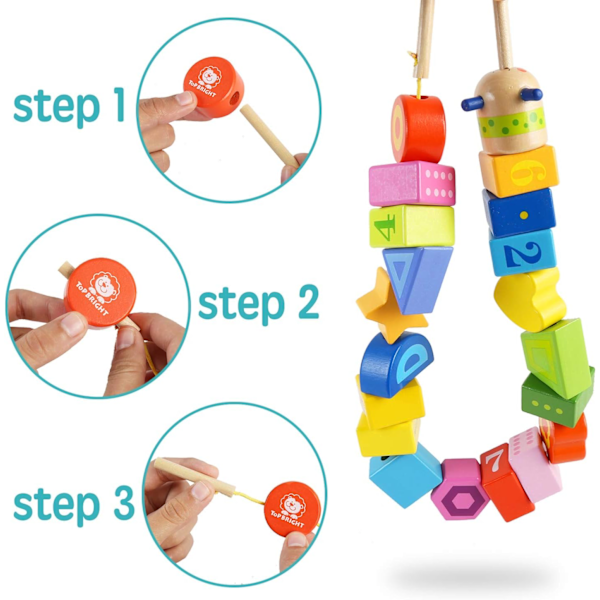 Treding leker for småbarn for 2 år gamle jenter gutter gaver, treperler og snor for barn, Montessori leker for to år gamle jenter i alderen 2