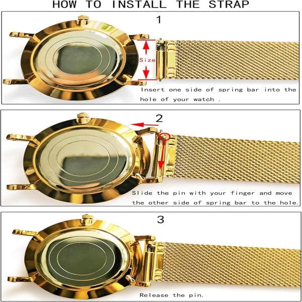 Metal mesh urrem, rustfrit stål, quick release, herre/dame, 20 mm. Guld