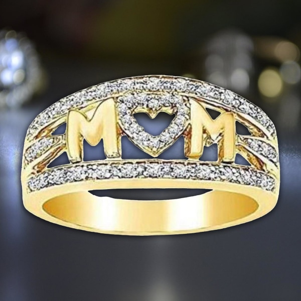 Lady Finger Ring Utsøkt Rhinestone Alloy Rustfri Kvinne Ring for Mor Golden US 10