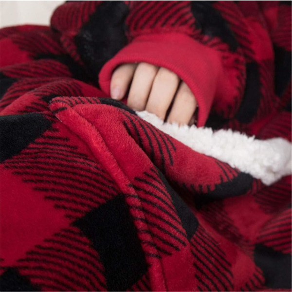Felt Sweatshirt Oversized hettegenser Red And Black Check