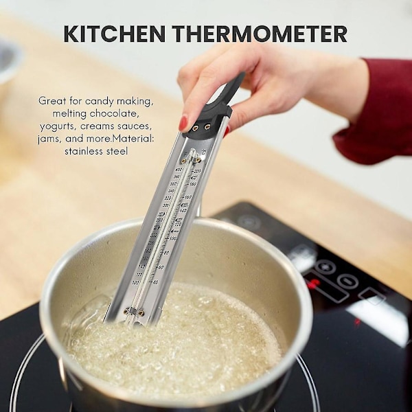 Termometer för godis/gelé/fritering, rostfritt stål, med grytklippfäste och snabbreferenstemperatur