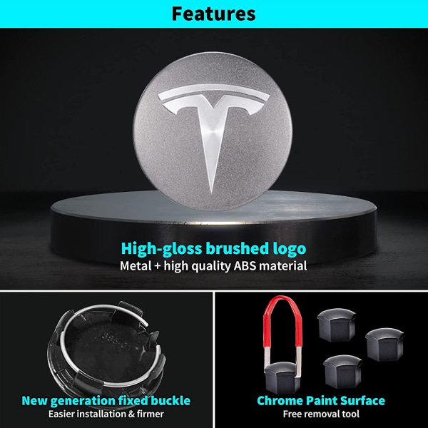 Topfit for Tesla-hjuldekselsett Senternavdekselsett Hjulmutterdeksel Sentermodifikasjonsnavdeksel for modell Y Modus 3 Modus S Modus X