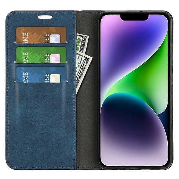 Kompatibel med iPhone 15 Reptåligt Plånboksfodral i PU-läder med Stativfunktion Blue