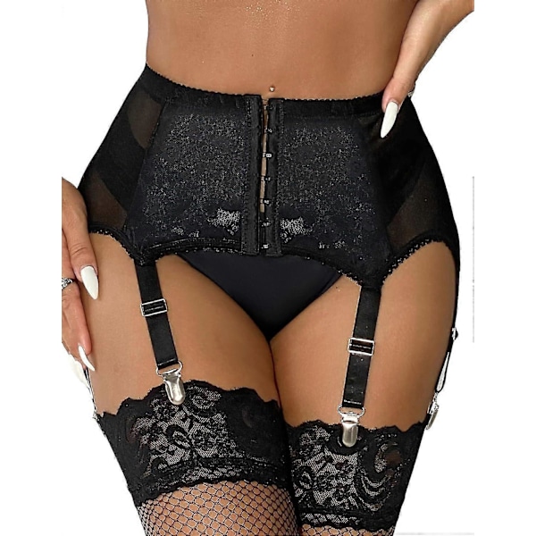 Dam Garterbälte Plus Size Spets Garter och 6 Metallklämmor Justerbara Underkläder Garter Hängslen Underkläder Midje Garter Set White A XL