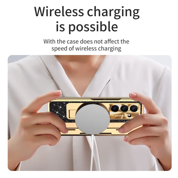 Etui til Samsung Z Fold 7, med støtteben, hengselbeskyttelse, strassglitter Silver
