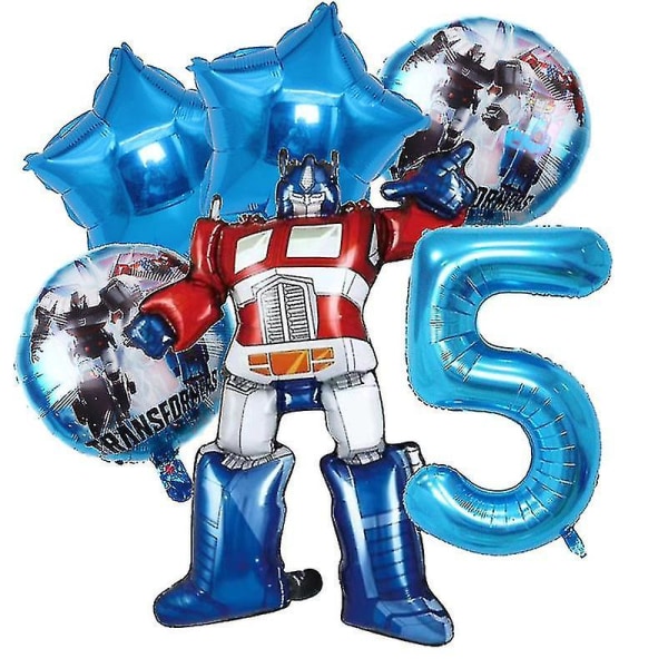 Transformers Kids Party Supplies Optimus Prime Bumblebee Robot Syntymäpäiväkoristeet Numero Ilmapallobanneri Kertakäyttölautaset Kupit blue 6pcs-5