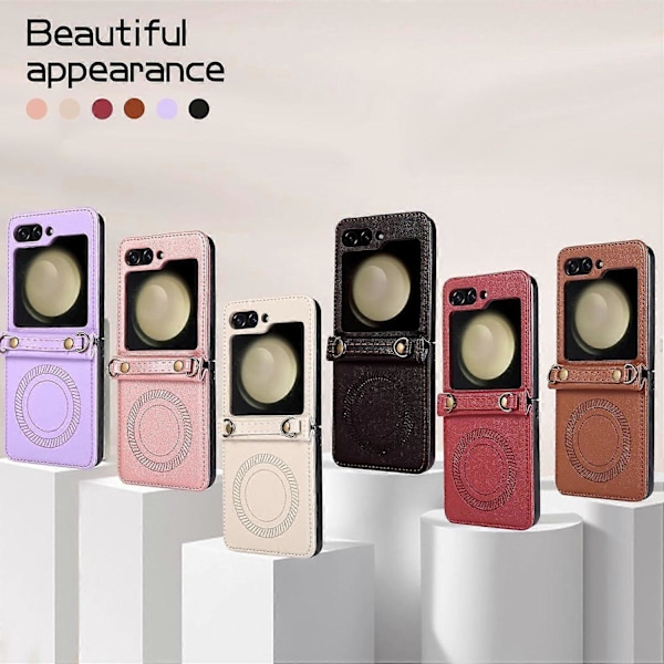 Magsafe Crossbody Læder Shockproof Etui til Samsung Galaxy Z Flip 6 med Aftagelig Rem Purple