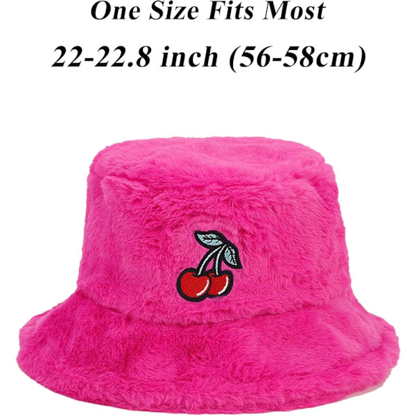 Fuzzy Bucket Hat för Kvinnor och Män - Luddig, Söt Bucket Hat för Vinter, Varm Plysch, Fiskehatt, Fluffig Sherpa, Rolig Hatt Cherry-a-hot Pink