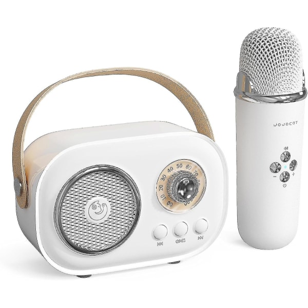 Karaokemaskine til børn, bærbar Bluetooth-højttaler med trådløs mikrofon, mini karaokemaskine, gave til 10 år gammel pige White