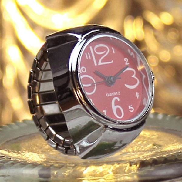 2 stk L04 Urskive Quartz Analog Watch Creative Steel Cool Elastisk Quartz Finger Ring Watch Til Mænd / Red
