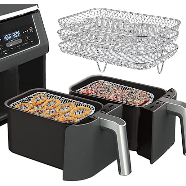 Multifunktionell trelagers stapelbar luftfritösställ Kompatibel med Ninja Dual Zone Foodi Luftfritös [af400eu]/[af300eu], Luftfritöstillbehör