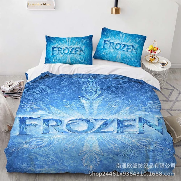 Tecknad Frozen Anime 3D Digitaltryck Täcke Omslag Prinsessa Sängkläder Tredelat Set 135*200