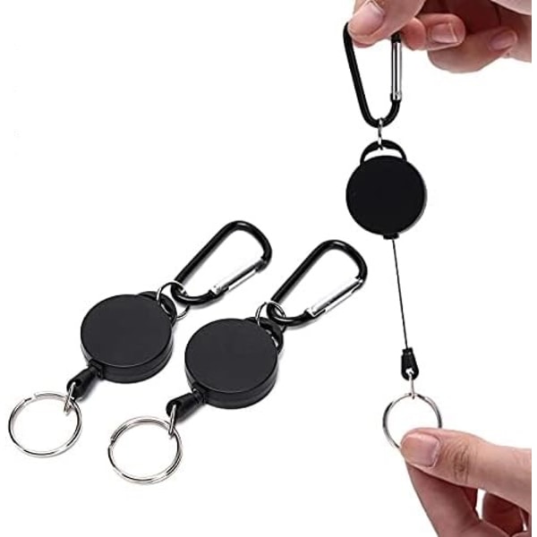 2-pack utdragbar jojo nyckelring med karbinhake Svart Svart
