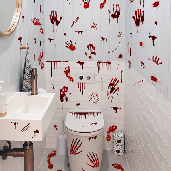 Halloween Blodige Håndaftryk Fodaftryk Vindue Klistermærker Vægklistermærker til Halloween Fest Dekorationer Indendørs Udendørs Dekoration Kommer