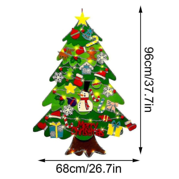 Gør-det-selv filt juletræ til børn gave, med aftagelige 32 stk ornamenter til jul nytårs dekoration with light