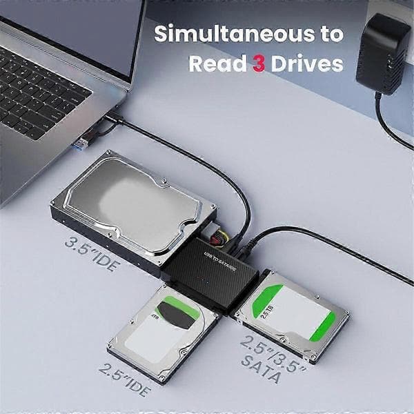 SATA IDE -kiintolevysovitin 2,5/3,5 tuuman asemille USB 3.0 -liitännällä Black