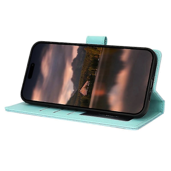 För iPhone 14/13 Mobilskal med Handrem Blomtryck Läder Plånboksfodral - Blå (Blå)