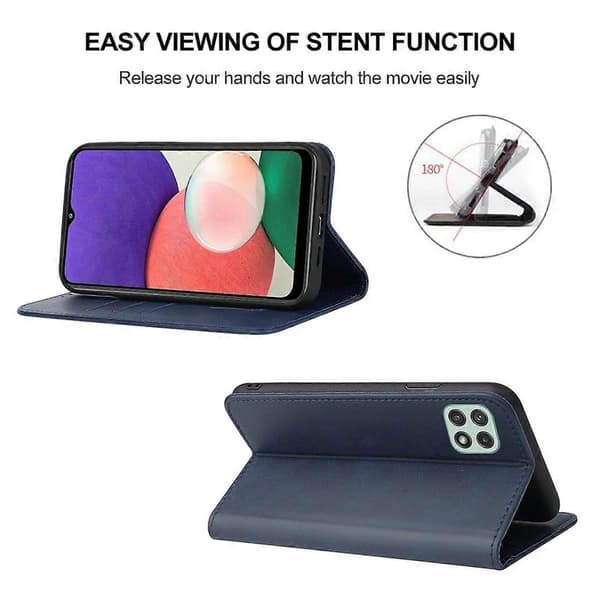 Magnetisk lukking lær telefonveske for Samsung Galaxy A22e Blue