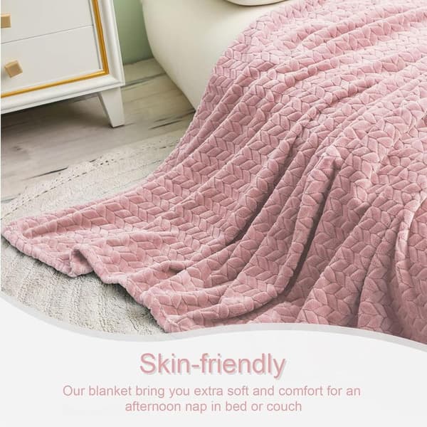 Flanellteppe, 127x178 CM sofateppe, mykt jacquardvevd bladmonsterteppe for sofa, rosa teppe yx