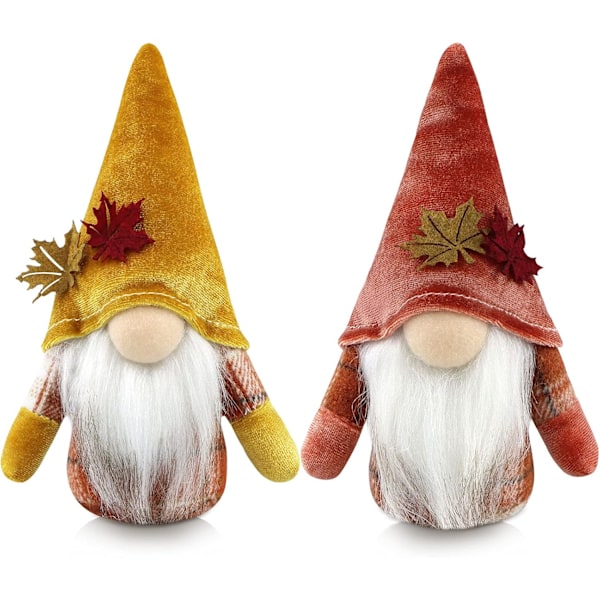 Gehydy 2Pcs Thanksgiving Gnomes Plush Fall Decorations for Home Autumn Harvest Maple Leaf Handmade Tomte Ornaments Tabletop Party Figurines